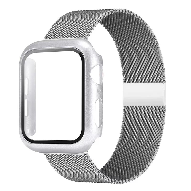 Milanese Loop+case for Apple Watch Band 44mm 45mm 40mm 41mm 42mm Tempered Glass+cover Iwatch Series 9 8 7 6 Se 5 4 Accessories