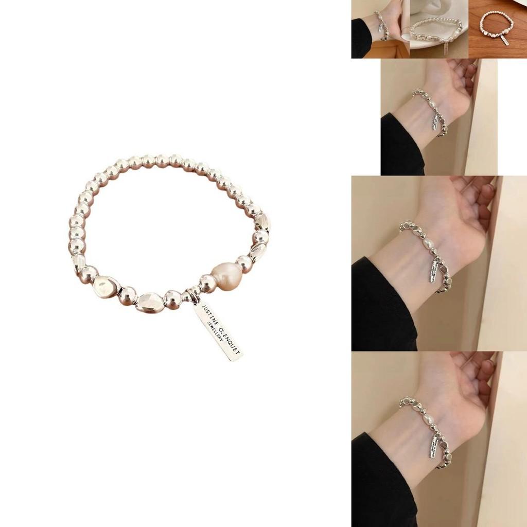 Stylish Irregular Pearl Silver Bracelet Handmade High-end Women's Fashion Accessory