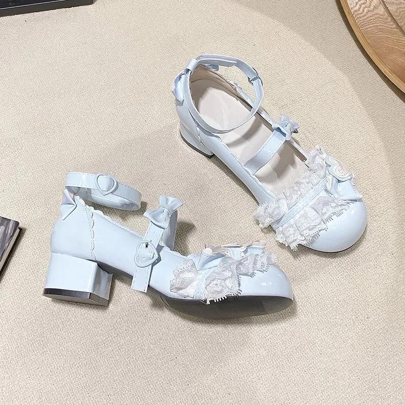 Zapatos de Encaje de Moda Palacio de Cuero Zapatos Lolita 2025 Lindo Lolita Dulce Lazo Gruesos Zapatos Personalizados Fiesta de Té de Chicas Japonesas