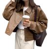 Women's European Style Brown PU Leather Jacket - Retro Petite Spring/Autumn 2025