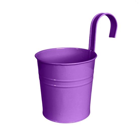 Medoc Hanging Metalen Planter Bloempot met Afneembare Haak Drainagegat Balkon Tuinhek Plantenbak Small paars