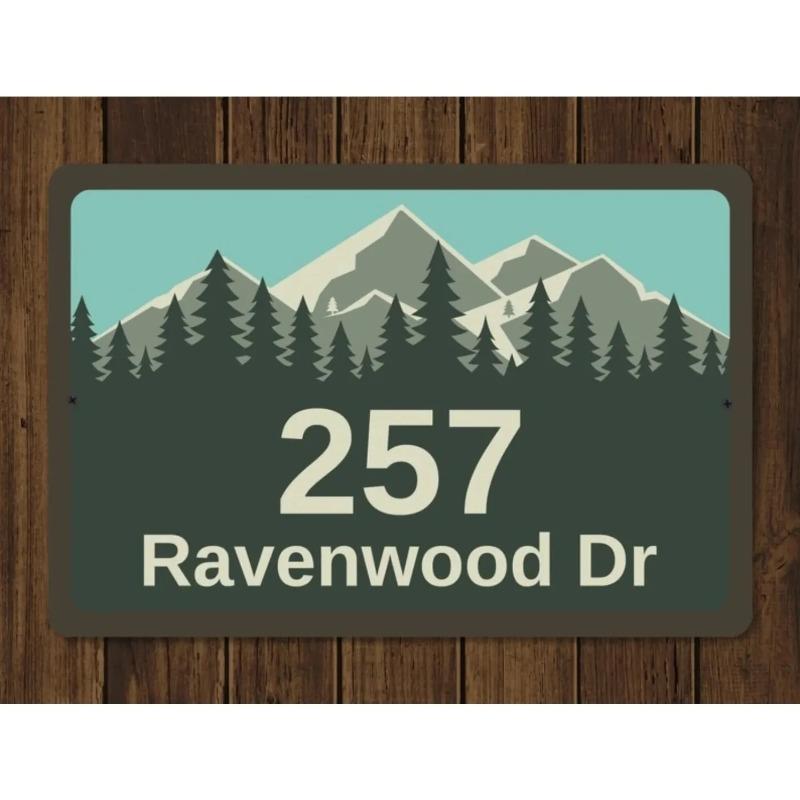 Mountain Forest Personalized Metal Address Plaque Custom Home Number Sign