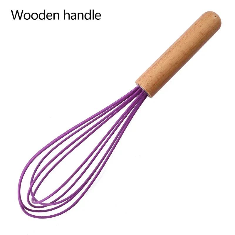 Silicone Manual Egg Beater Wooden Handle Egg Whisk Manual Egg Mixing Stirrer Kitchen Egg Tools Cream Blending Baking Gadgets