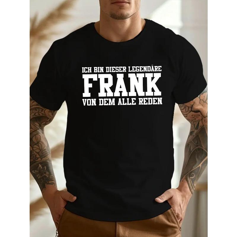 

Мужская футболка большого размера - «Я тот самый ФРАНК» Немецкая цитата, Повседневная, С круглым вырезом, Короткий рукав, Слегка эластичная ткань, Геометрический узор S чёрный