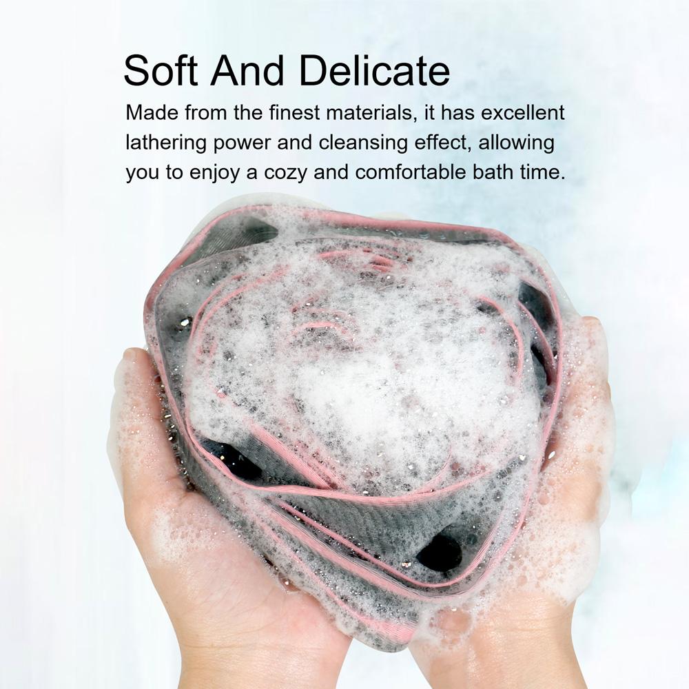 Luxurious Mesh Shower Ball Bath Sponge Exfoliates Skin Gentle Cleansing