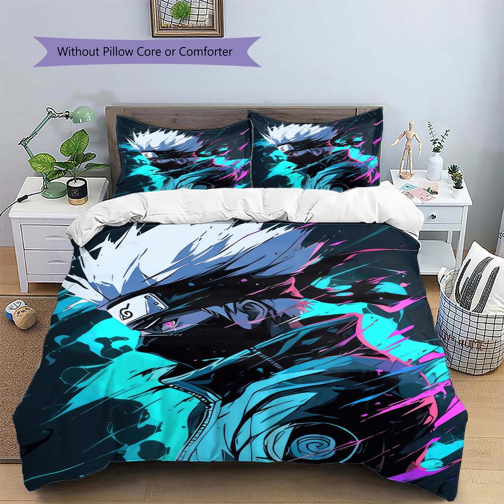 Hatake Kakashi Wzór Naruto Pościel Dekoracja Domu Prezent Urodzinowy (1 * poszwa na kołdrę + 2 * poszewki na poduszki, bez rdzenia)