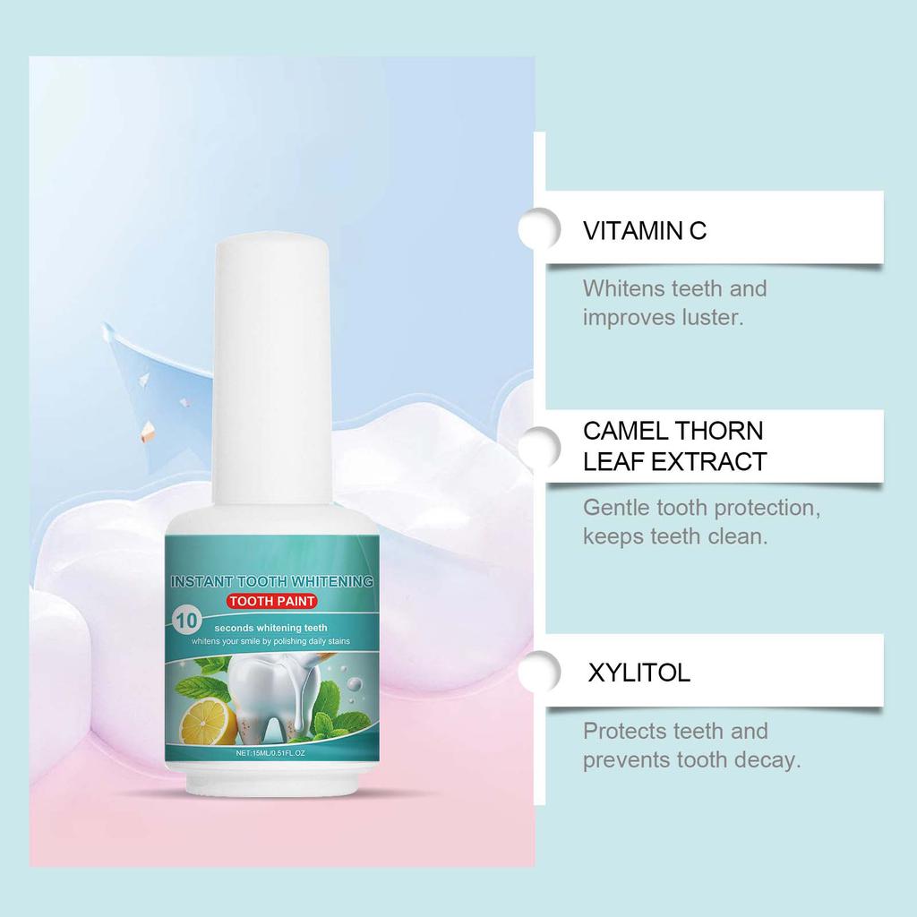 Zahnweiß-Farbe für sofortige Zahnaufhellung, weiße Farbe für Zähne, Zahnweiß-Farbe, sofort weiß, Zahnflecken entfernen, Zähne weiß machen, 15 ml