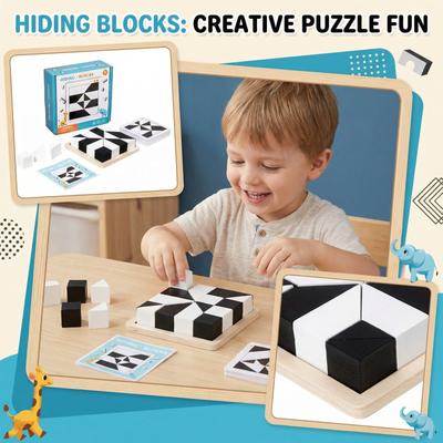 Wooden Puzzle With Hidden Building For Early Childhood Education, Logical Thinking Training, Puzzle Toys, Tabletop Games