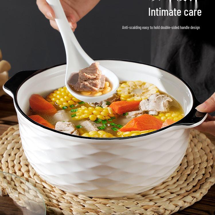 10.5" Double-Ear Ceramic Sauerkraut Fish Bowl - Large, Anti-Scald, with Lid