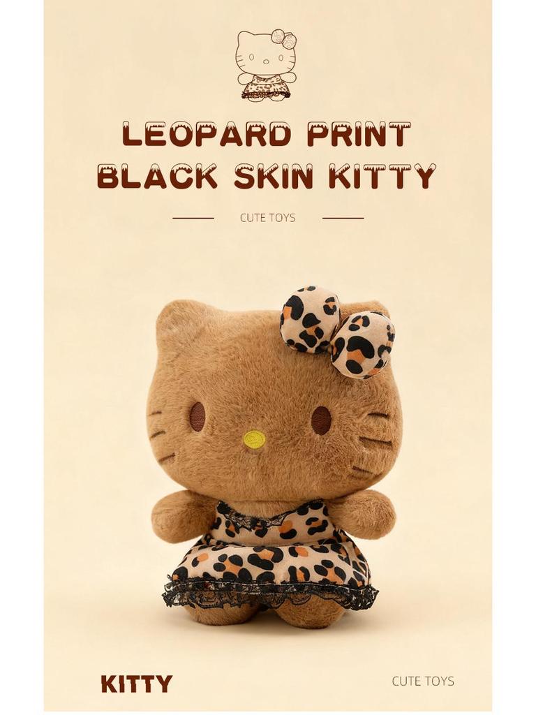 Large Black Leopard Print Hello Kitty Plush Pillow Doll