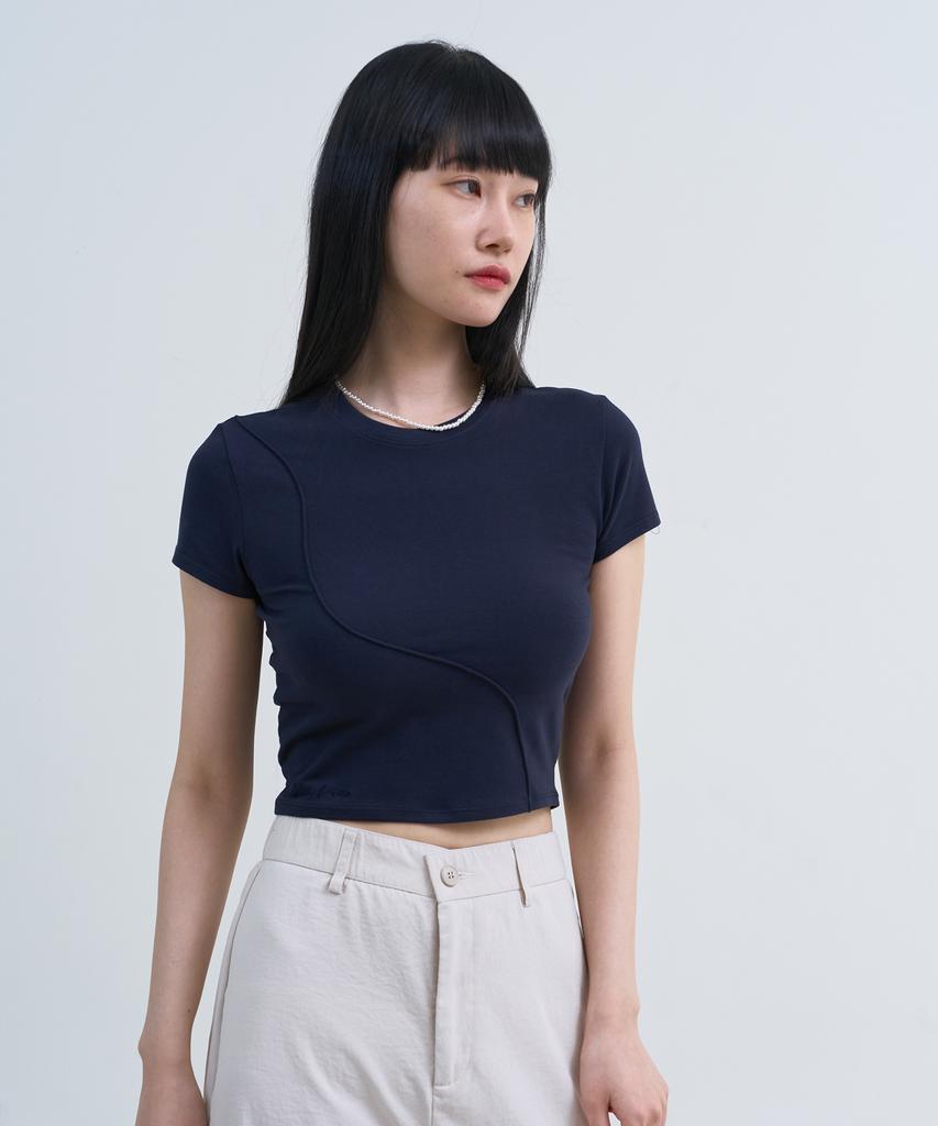 Yuseuteule Piping Slim Fit Short Sleeve T-Shirt (Navy)