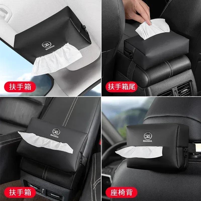 Leather Car Seat Back Tissue Box Storge Bag for Skoda Fabia 1 2 Octavia A7 RS Superb Rapid Yeti Karoq Vision Roomster Interior