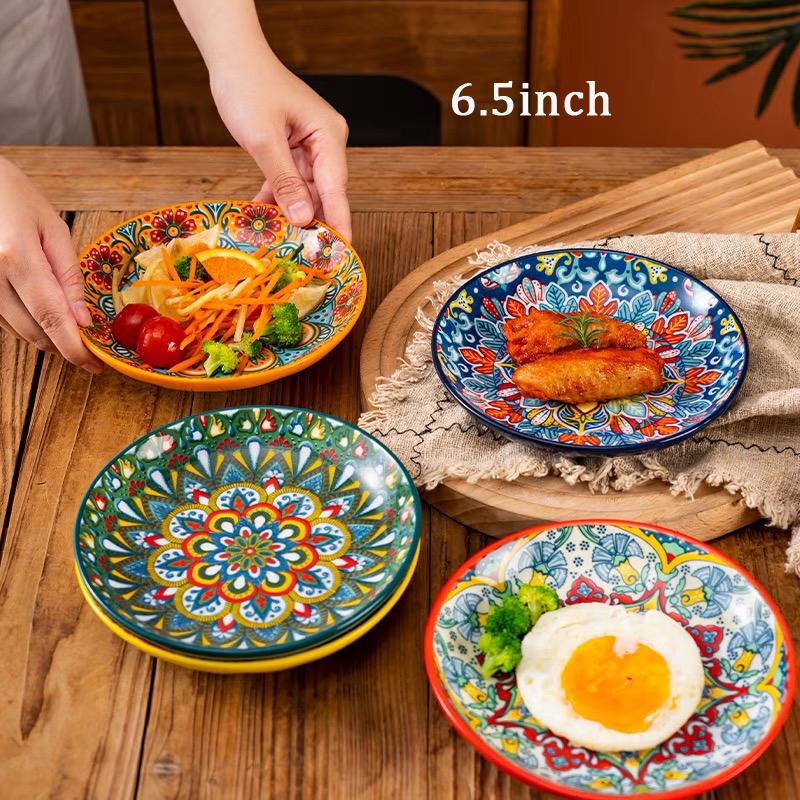 6.5in/8in/10in Ceramic Plates Egg Plate Bone Disc Western Steak Main Course Plates Shallow Flat Plates