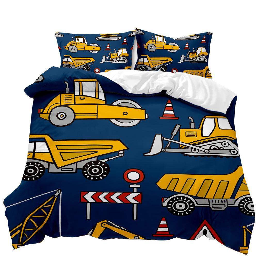 Construction Vehicle Children'S Bedding Three-Piece Quilt Cover Sheets