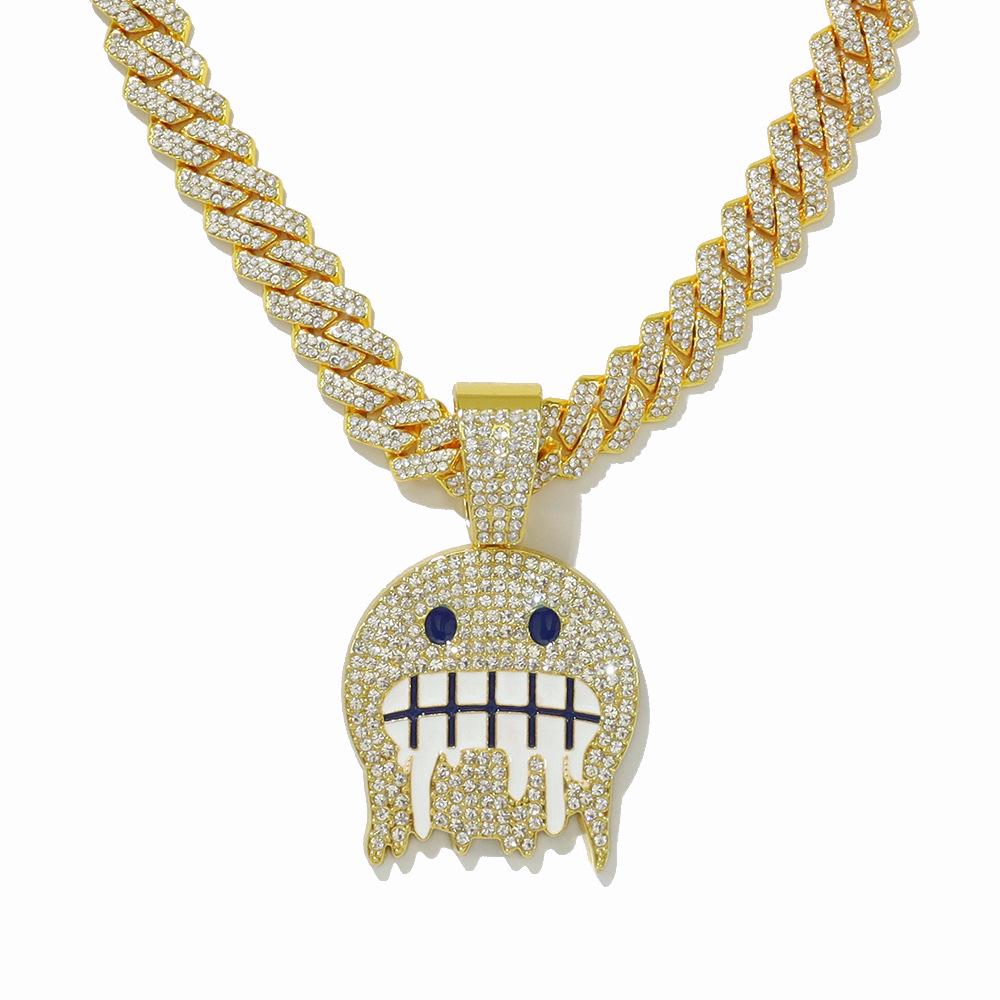 Diamond Icy Face Emoji Pendant Cuban Chain Necklace – Hip Hop Style for Men and Women