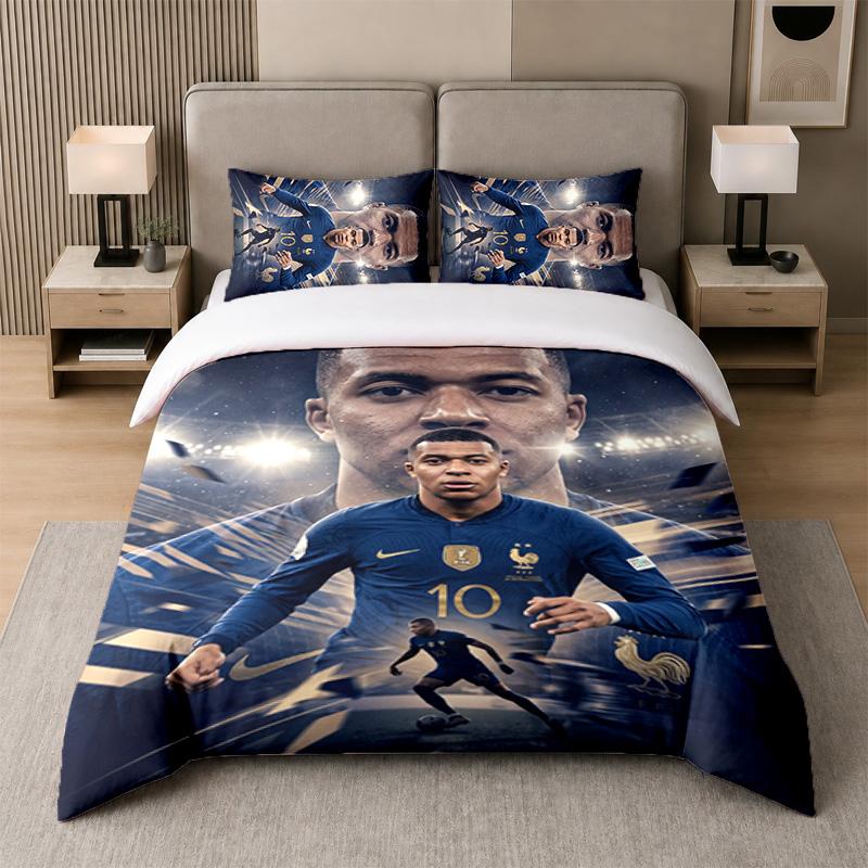 Set de așternuturi 3 bucățiKylian Mbappe Cearșaf moale și două fețe de pernă Decor pentru dormitorul de acasă