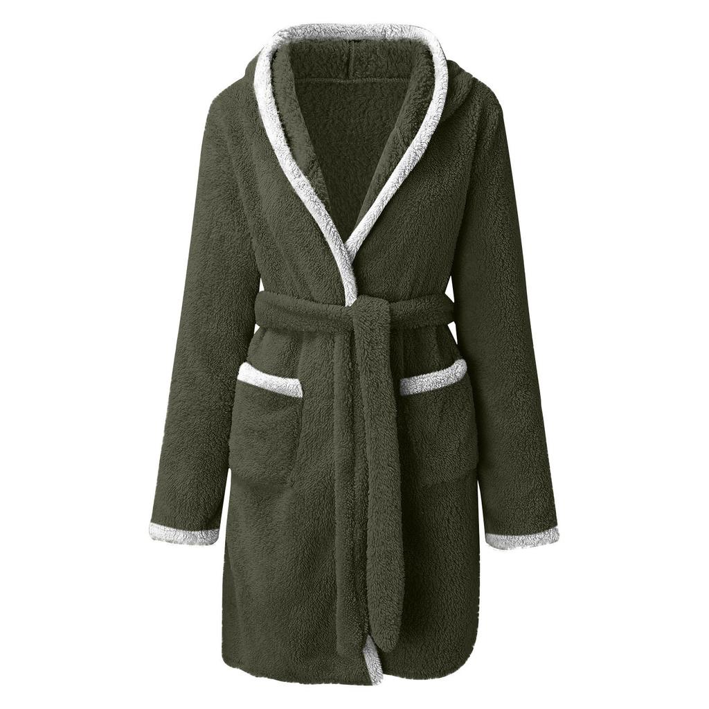 Water Absorption Bathrobe Women Robe Autumn Winter Fuzzy Hooded Cardigan With Pockets Loungewear Pajamas Home Wear Dress