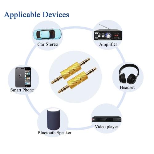 Voluty Tek 3.5mm To 3.5mm Male-Male Audio Headphone Adapter, Gold-Plated 1/8" Stereo Coupler Connector for Speakers, MP3 Players, Pack of 2
