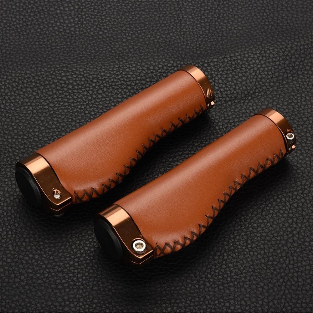 1 Pair Non-Slip Bike Handlebar Grips Retro Lock On Mountain Bike Grips 22.2mm Diameter PU Leather + Plastic + Aluminum Alloy