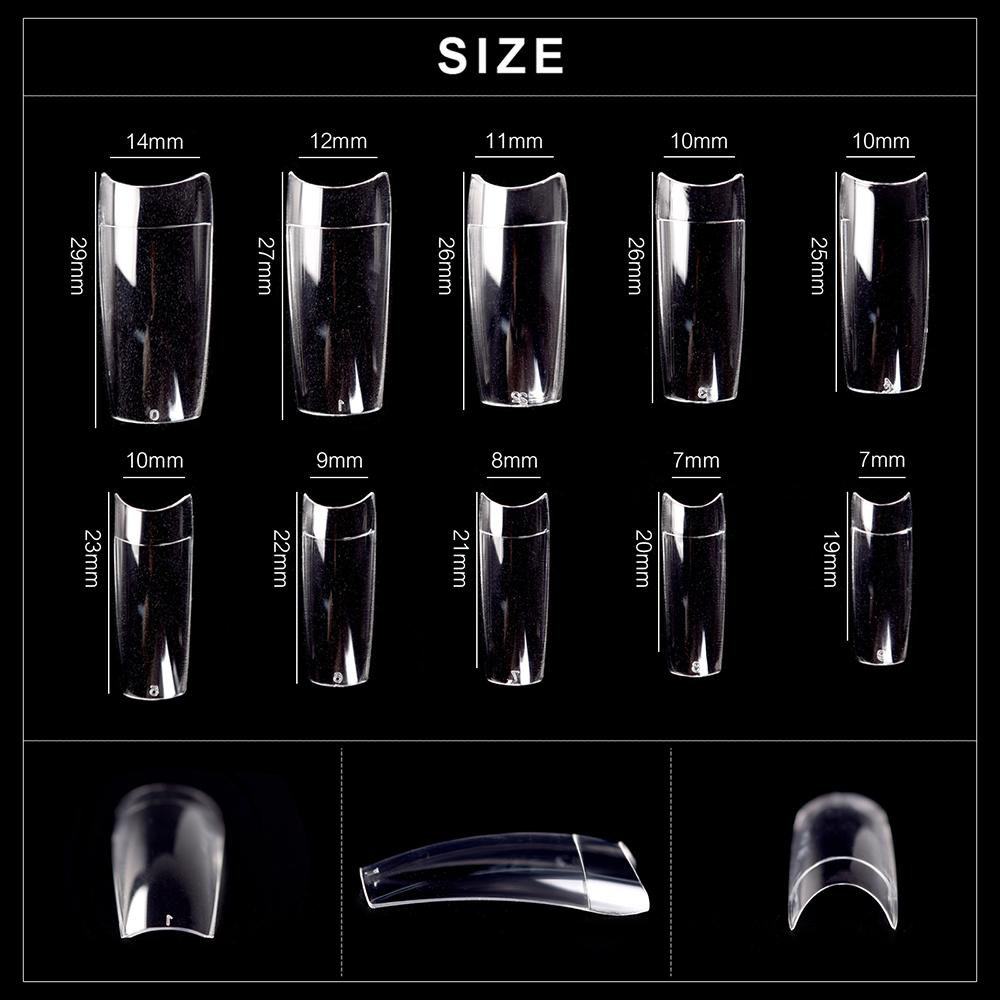 kads 500pcs 10 Sizes Long Square Half Cover False Nail Tips No-Crease Clear Nature White Nail Art Tools Fake Nails Manicure