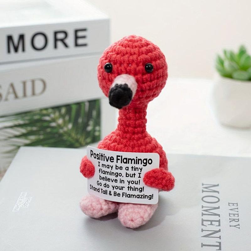New Positive Energy Goose Hug Pocket Mini Handmade Plush Wool Knitting Doll with Card Funny Christams Gift Home Room Decoration