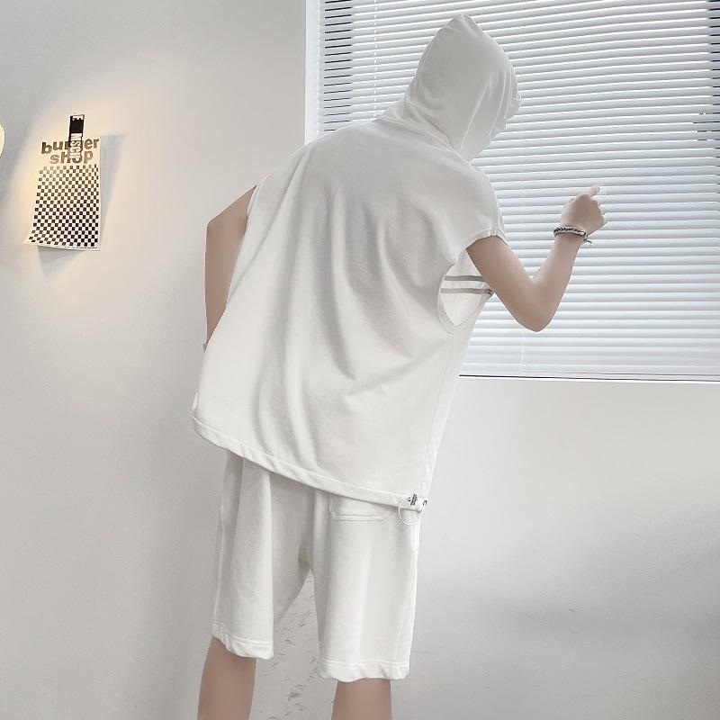 Men's Trendy Summer Hooded Sleeveless Tank and Shorts Set - Casual Two-Piece Sportswear