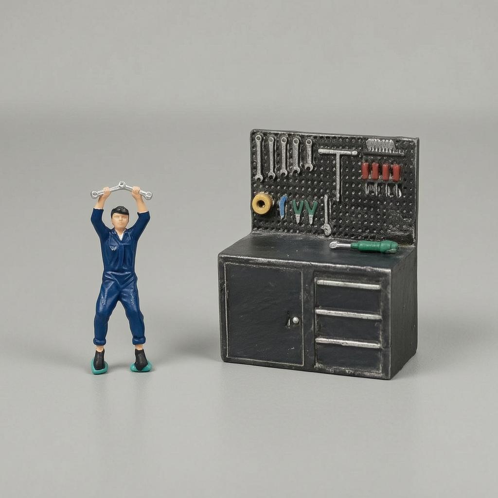 1/64 Maßstab Reparaturarbeiter Figur Realistisches Mini-Reparaturmann-Modell Detaillierte Figur für Sandtisch Werkzeug