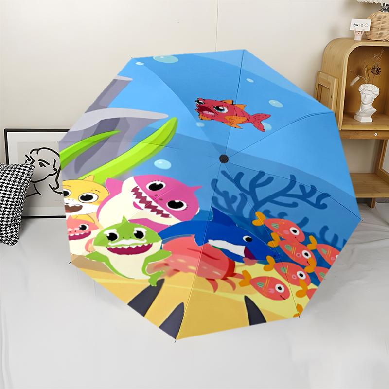 B-Baby Shark Print Automatic Umbrella, 8 Rib Iron Frame, Plastic Handle, Suitable for Outdoor Travel &Daily , Ideal Gift