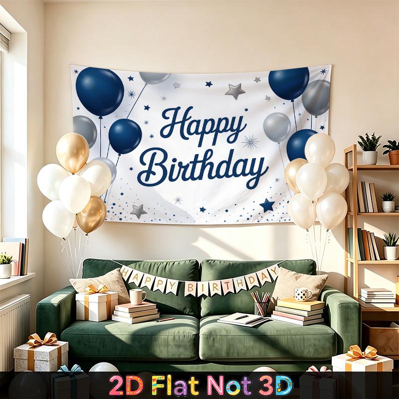 Party Backdrop Happy Birthday Birthday Blue White Photo Booth Background Front Door Decor