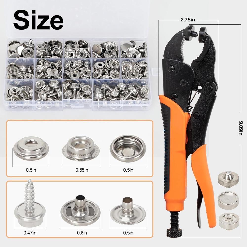 AnYun Snap Fastener Kit, Heavy-duty Snap Fastener Tool, Includes 1 Snap Fastener Pliers and 280 15mm Stainless Steel Snap Fasteners.