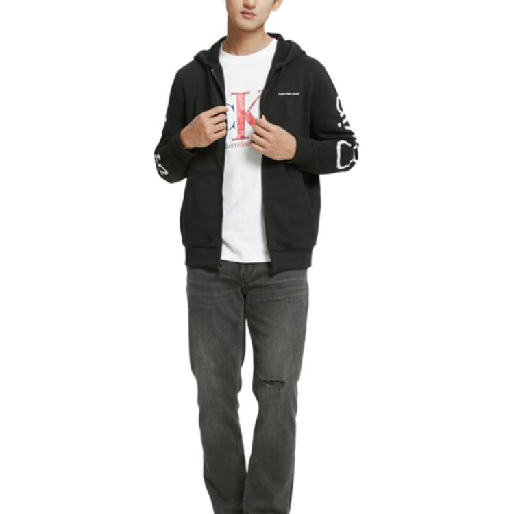 Calvin Klein Giacca Casual con Cappuccio e Zip Stampa Lettere Uomo giacche Nero 40DC414