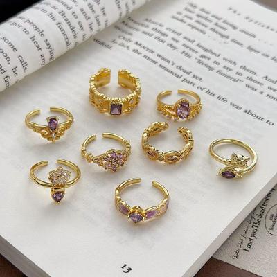 Neun Violett Aus Feuer Violett Zirkonfarbener Schatz Offener Ring Mittelalterlich Vintage Leichter Luxus Hohes Gefühl Stapelbarer Ring Frau