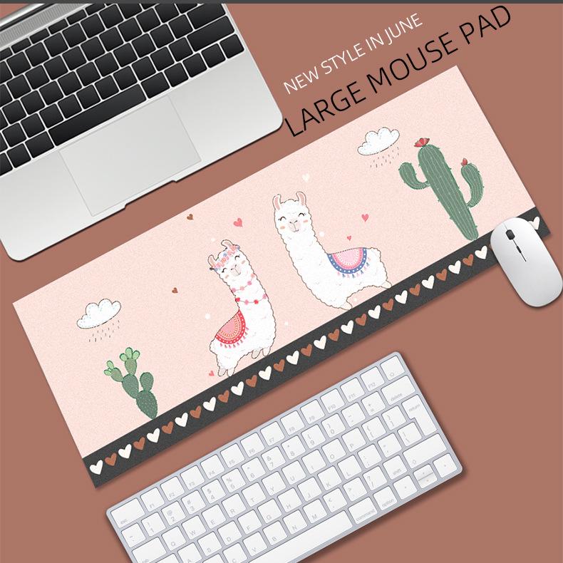 Tech Leather Healing Girl Large Mouse Pad with Cartoon Animal Design - Thick Keyboard and Wrist Rest Desk Mat