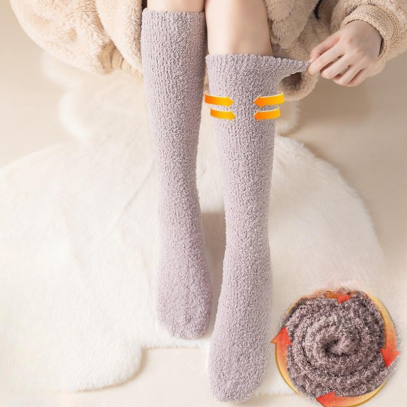 Female Autumn and Winter Add Velvet and Thick Home Floor Sleeping Month Son Warm Long Leg Socks