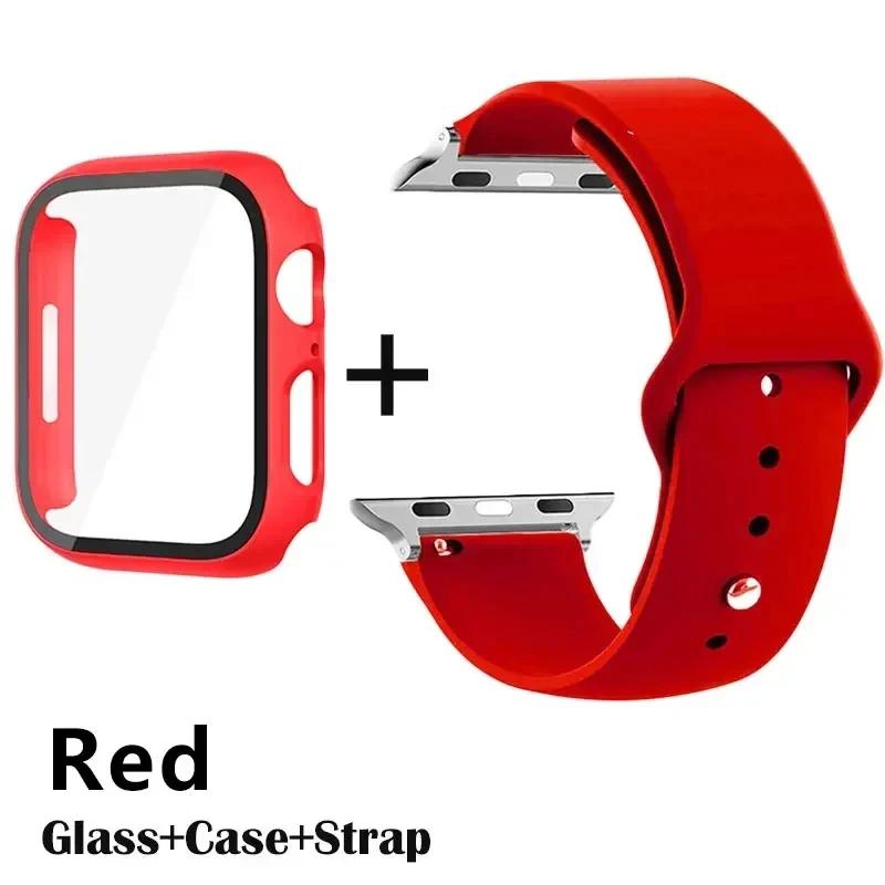 Glass+Case+Strap for Apple Watch Band 42mm 44mm 41mm 40mm 38mm 45mm 49mm Screen Protectors for Apple IWatch Series 8 7 6 SE 5 4