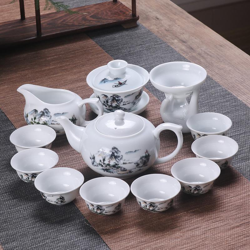 Tea Set Green Ceramic Home Brewing Tea Kung Fu Bowl Set of Simple Office Parlor Tea Cups