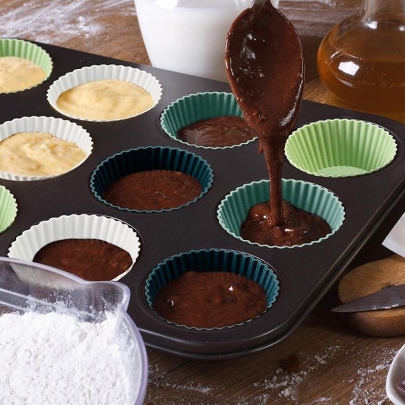 12/24Pcs Silicone Cake Mold Round Shape Muffin Cupcake Baking Molds Pudding Jelly Cup Pastry Home Kitchen Bakeware Bpa Free