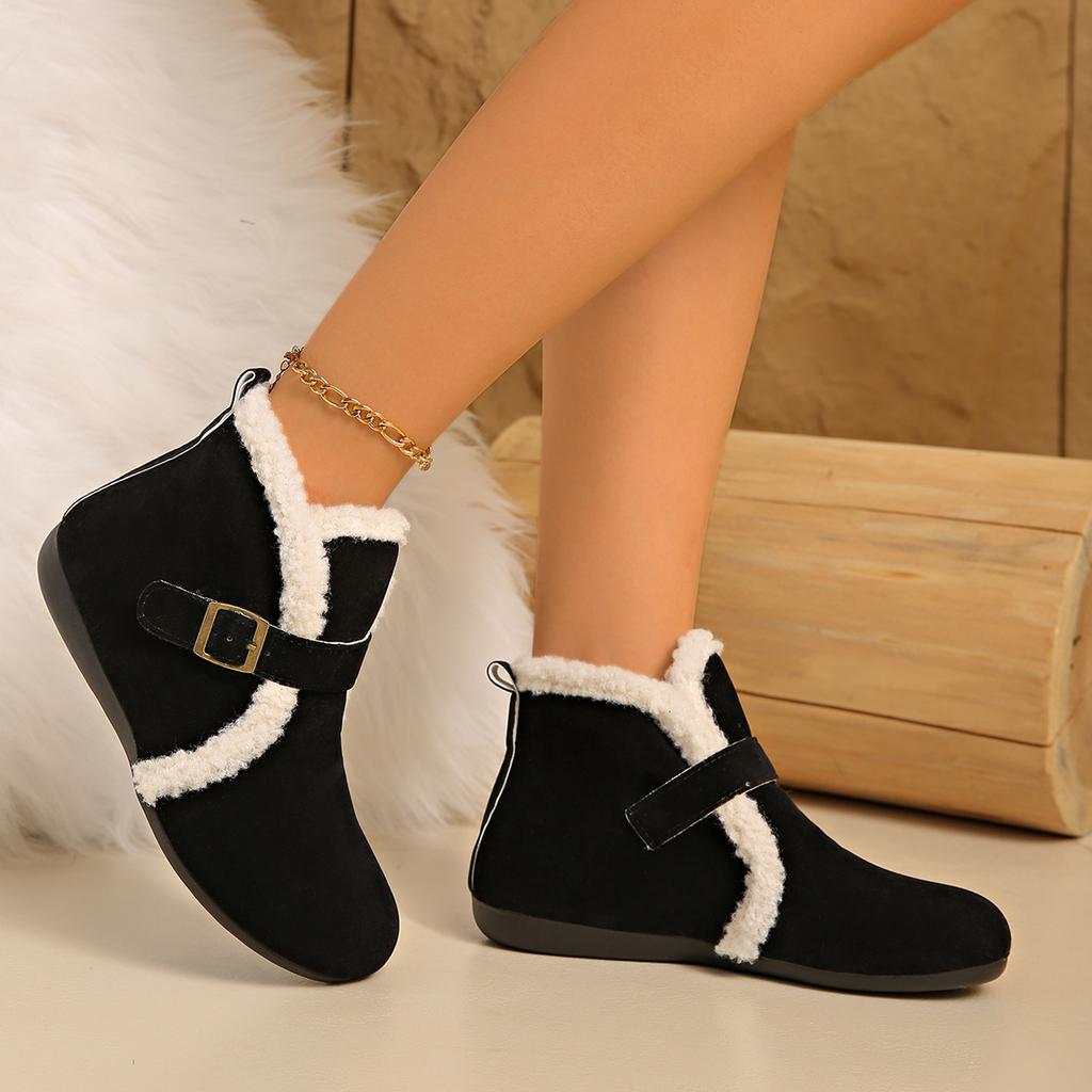 Retro Samt in Übergröße, verdickte Schneestiefel 2025 Winter neu, warm, mit Schnalle, flauschige Baumwollschuhe für Damen