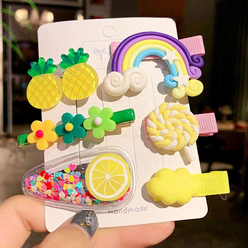 Cute Colorful Polymer Clay Children Headwear Rainbow Cloud Lollipop Hairpins