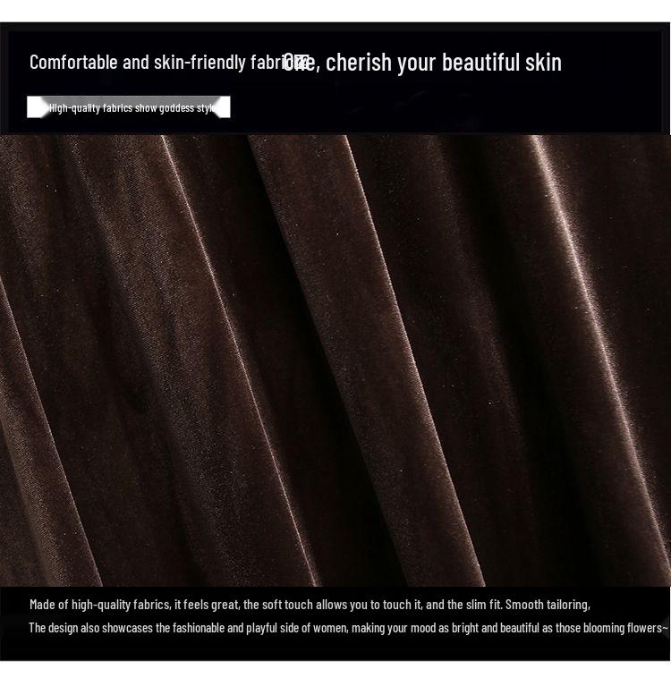 2024 Autumn/Winter Plus Size High-Waisted Gold Velvet A-Line Skirt with Elastic Waist - Slimming Long Skirt for Women