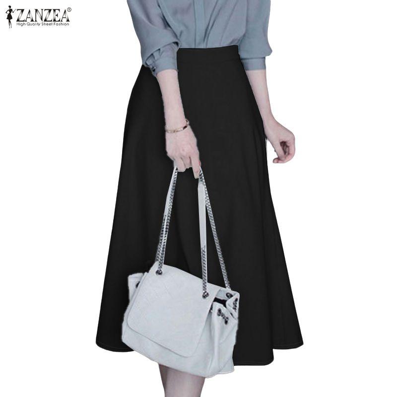 ZANZEA Lässige, elastische Taille, einfarbige, lockere Midiröcke für Damen