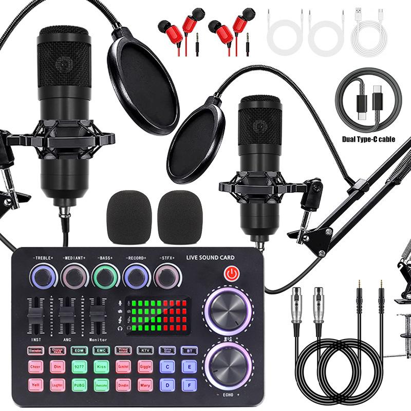 F998 Sound Card & Microphone Set with Type-C Adapter for Mobile Recording, Streaming, and Podcasting
