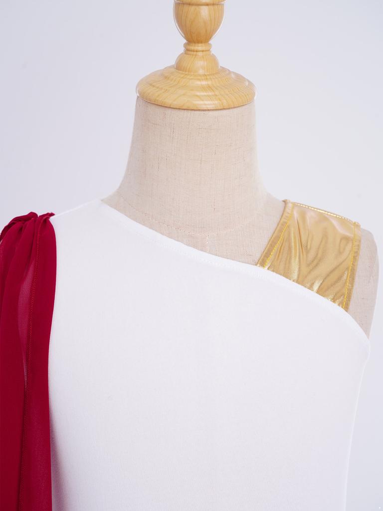 Vestido sem mangas de retalhos metálicos para meninas Fantasia de Deus Grego Romano Manto Xale Roupa de Palco