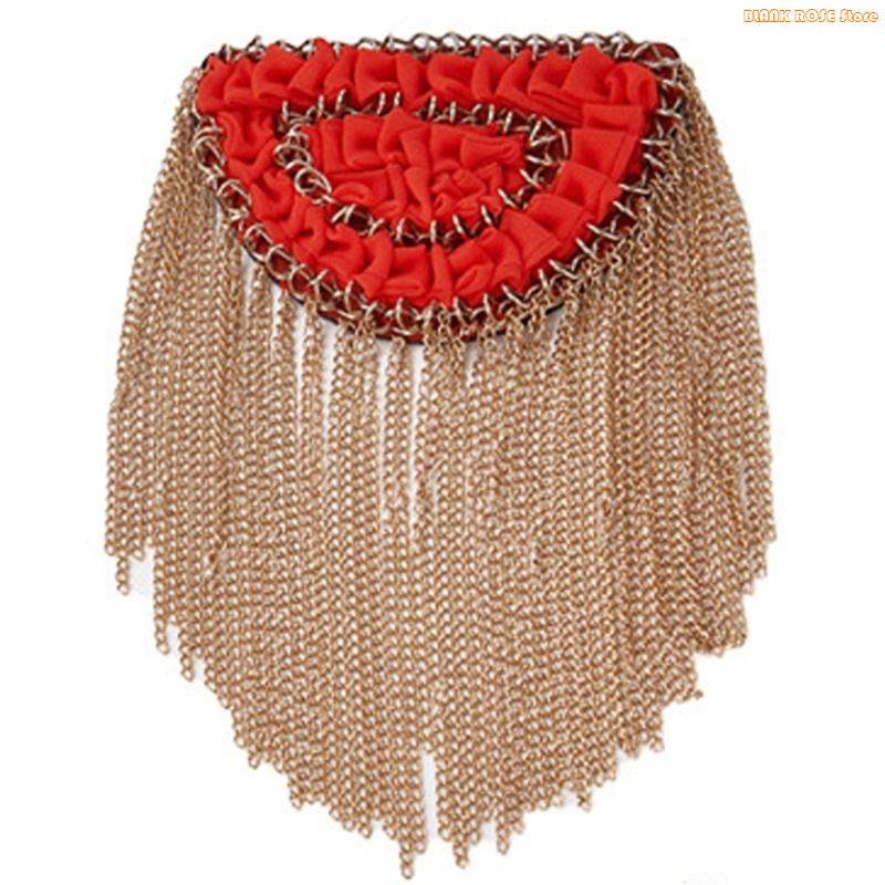 

K1AE Metal Chain Tassels Epaulettes Artificial Pearls Rhinestones Beaded Epaulet Shoulder Badge for Party Uniform Accessory