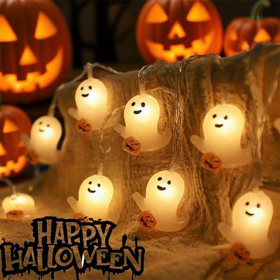 Halloween Ghost LED String Lights Operated Copper Wire Haunted House Decor Waterproof for Indoor Outdoor Home Party