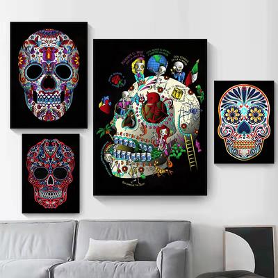 Abstract Colored Skeleton Posters and Prints Street Pop Art Canvas Painting Wall Art Pictures for Bar Room Home Decoration