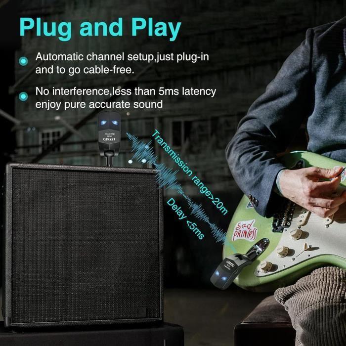 Système De Guitare Sans Fil - LEKATO - WS80 - 2,4 GHz - 8 Heures D'autonomie - Plug and Play