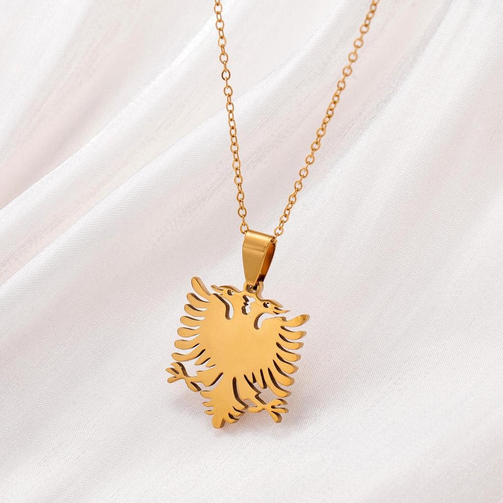 TOHM Unisex Double Eagle Pendant Necklace - Stainless Steel Albanian Eagle Design