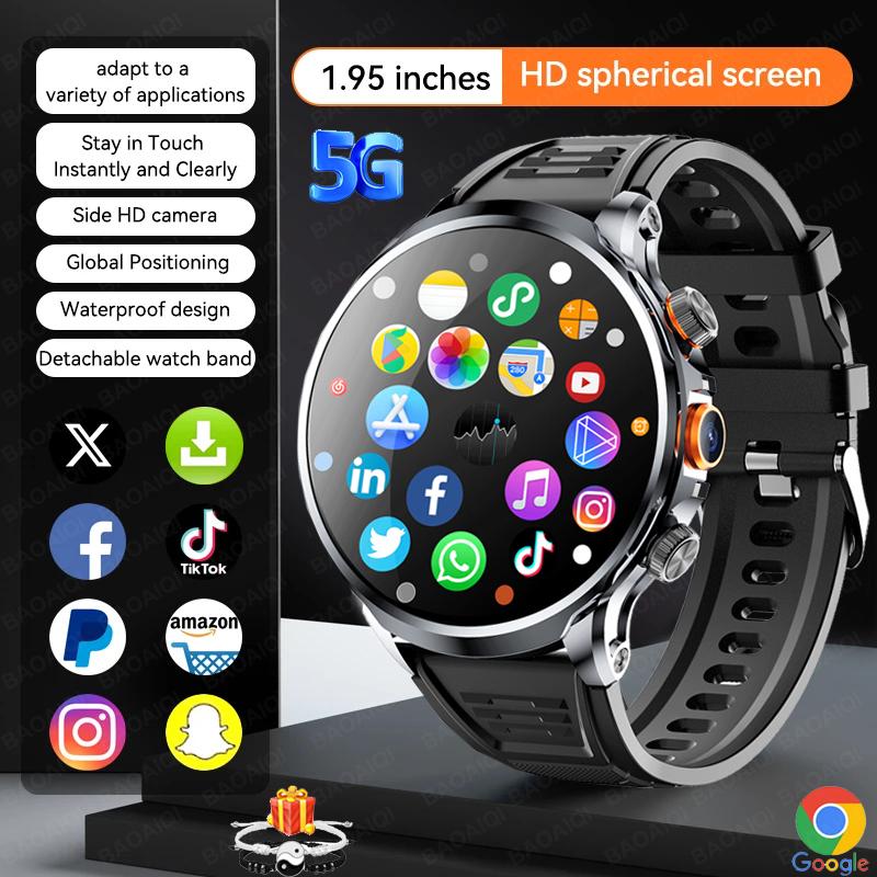 5G/4G Full Netcom Smartwatch 1,95 Zoll AMOLED 1880mAh Akku 3GB+32GB RAM 800W Kamera GPS WIFI Google APP Download Herzfrequenz Smartwatch 3GB 32GB schwarz