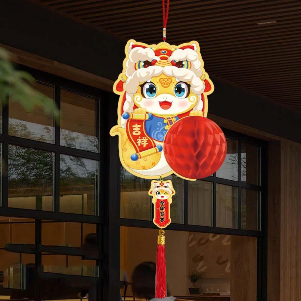 Chinese Snake Year Pendants Blessing Honeycomb Ball Ornament New Year Red Paper Lantern Birthday